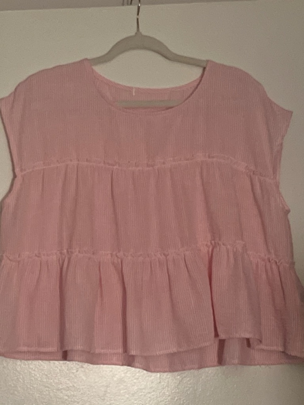 Pink Striped Tiered Babydoll Ruffle Sleeveless Top